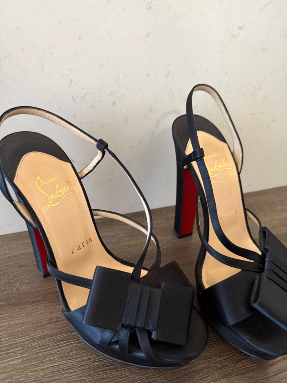 Christian Louboutin Black Bow Strappy High-Heel Sandals